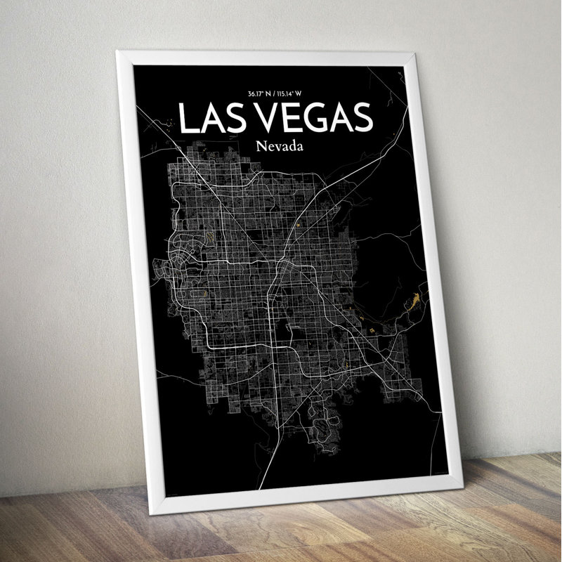 «Las Vegas City Map», reproduction d'impression sur affiche, H 24 po x l 18 po x P 0,05 po