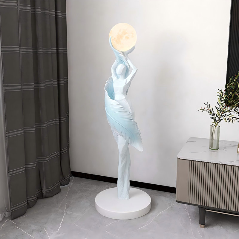 Grande sculpture de sol abstraite bleue 33,46 ", Bleu / blanc