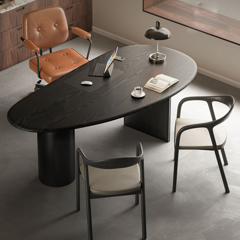 Free form Solid Wood desks, Black, 29.53" H x 62.99" W x 31.5" D