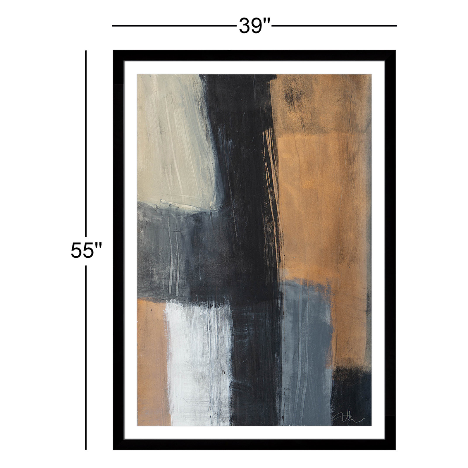 Calderon "Metallic Slate II" Print, 55" H x 39" W x 1.25" D  , Black Cube Frame Matted