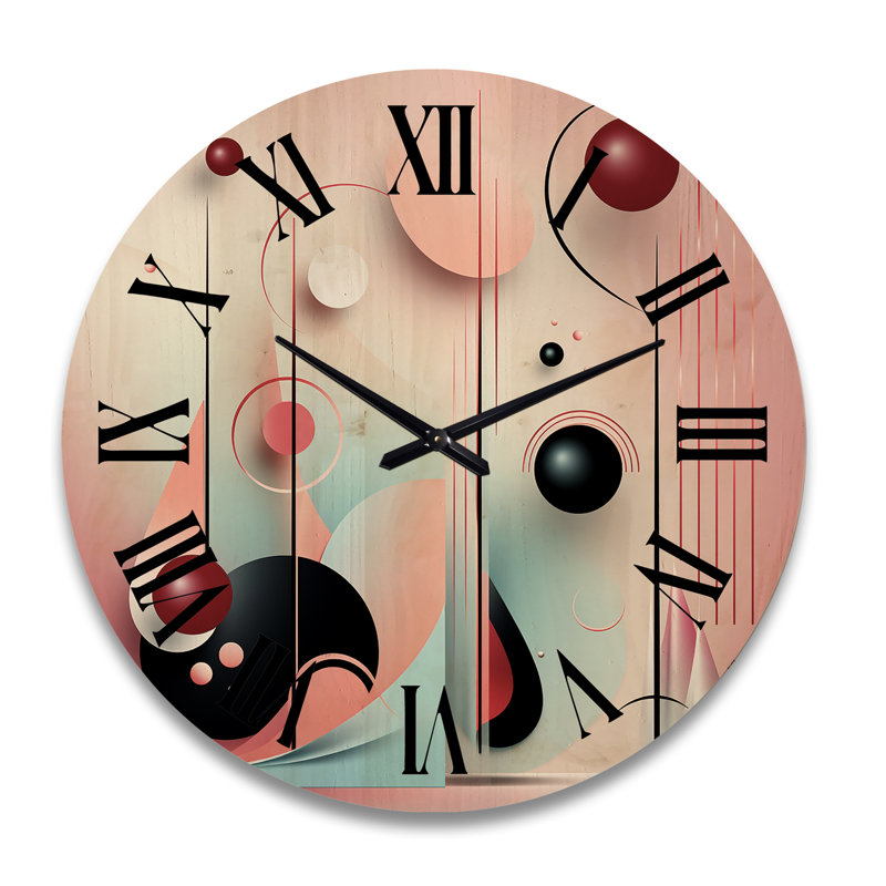 Happy Flowers of Rhythmin Pink and Blue II - Modern Geometric Oversized Wood Wall Clock, Extra Large