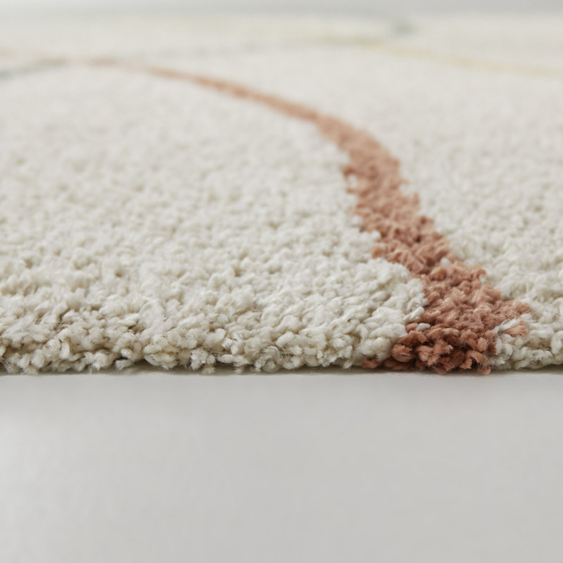 Fliri Cream/Orange/Yellow Abstract Shag Area Rug, Rectangle 5'3" x 7'