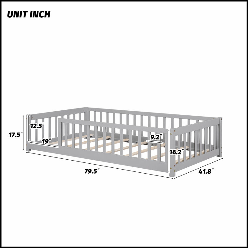 Lit plateforme robuste en pin et en bois d'ingénierie avec clôture de protection, parfait pour les petits espaces et les chambres confortables