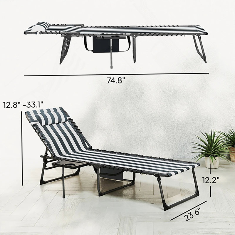Chaise longue pliante élégante pour l'extérieur, patio, Gris / Blanc