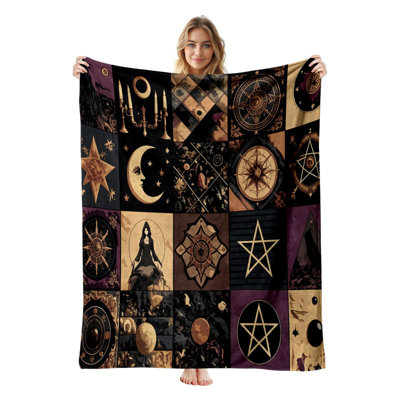 JYK Halloween Flannel Fleece Throw Blanket, Lightweight, Breathable, Soft Cozy Warm Plush Microfiber, 40"x50",  Occult Symbols Patch