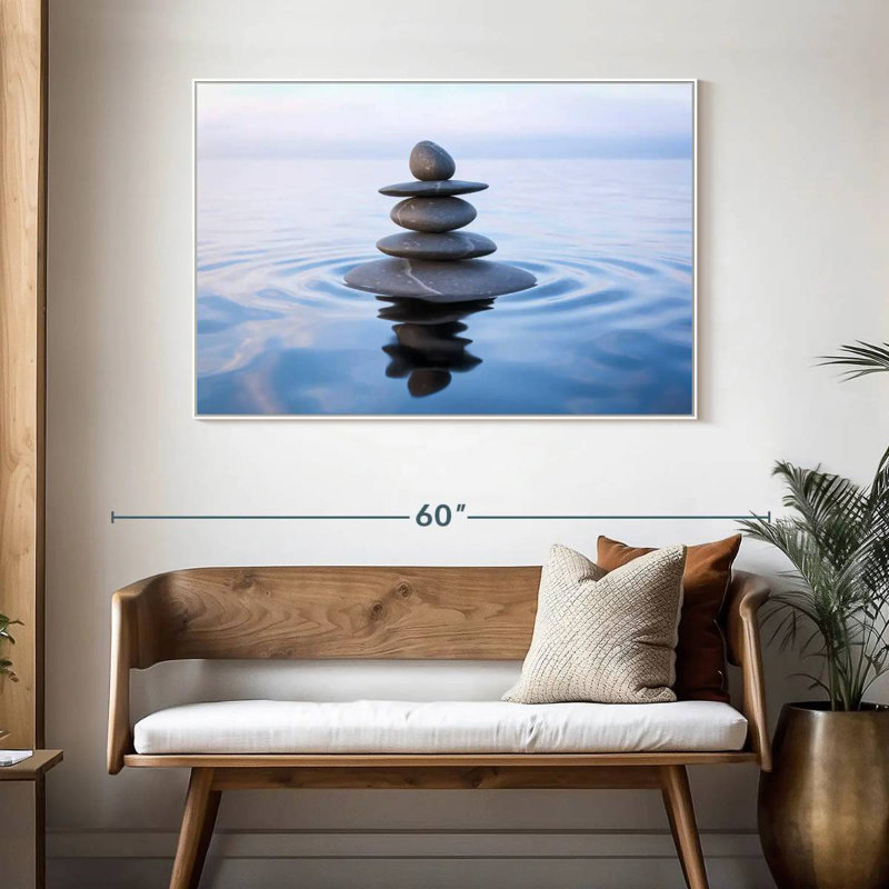Zen Stone Balance, Cadre flottant blanc, 46 po x 31 po