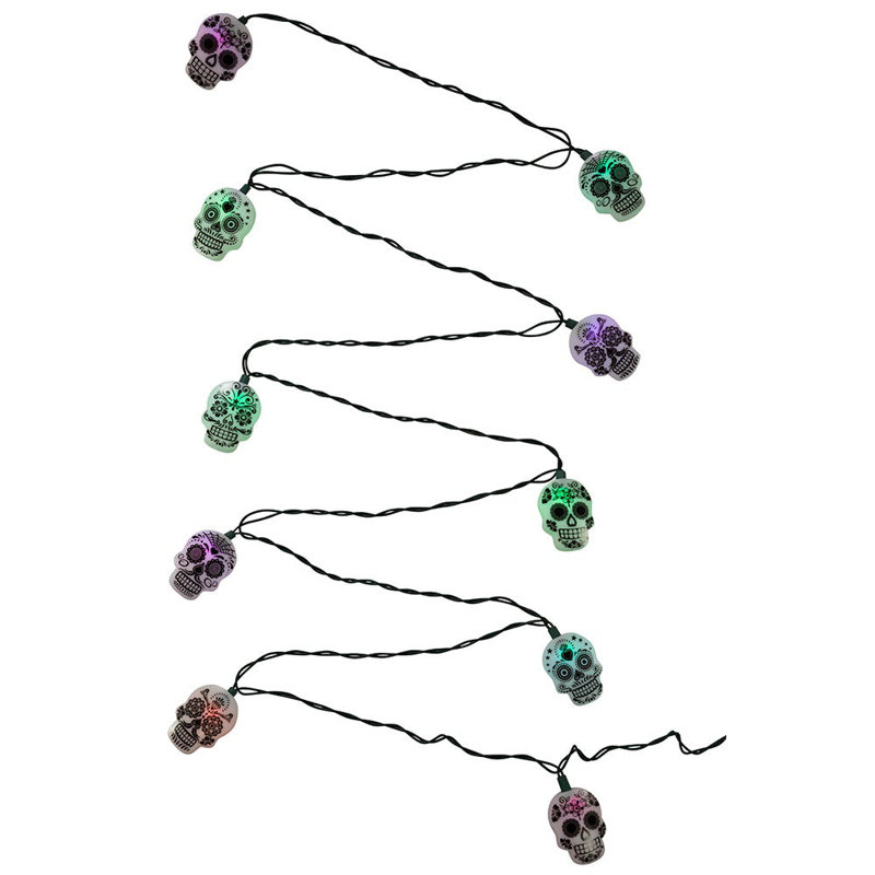 Kurt Adler Indoor/Outdoor UL 10-Light LED Sugar Skull Light Set, 11.5ft