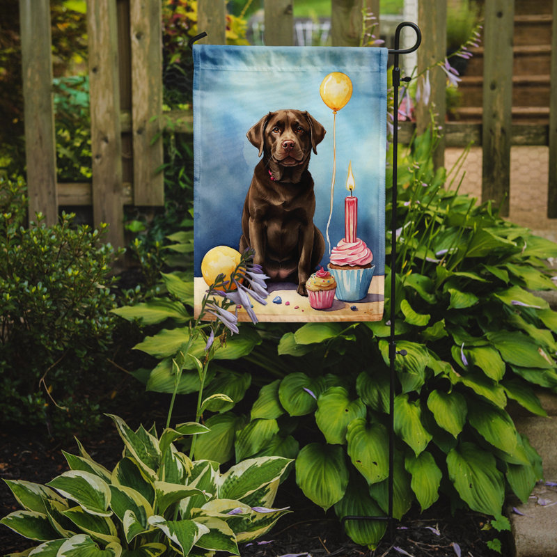 Drapeau de jardin «Happy Birthday», Labrador Retriever chocolat