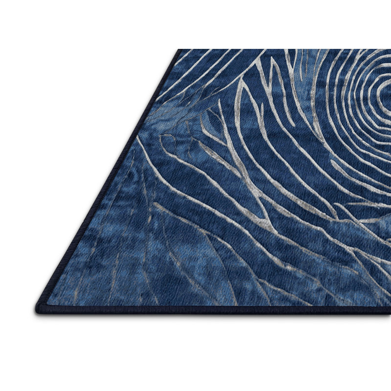 Machine Washable Blue Area Rug, Rectangle 3' x 5'
