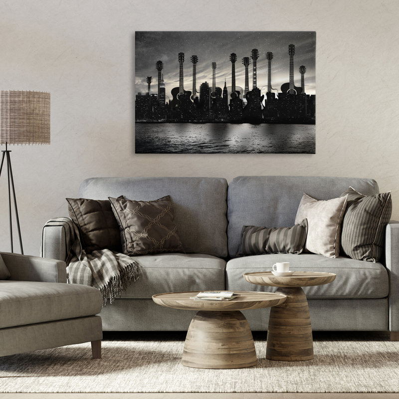 Guitare, paysage urbain, toile par CAD Designs, H 20 po x l 30 po