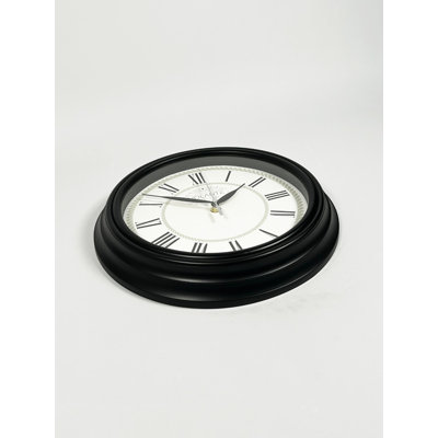 Elegant Decorative Wall Clock, 11.8 inches Diameter, Black Plastic Frame, Real Glass Cover, 1.8 inches Thick | Stylish and Functional Home Decor | Perfect for Living Room, Bedroom, and Office Spaces