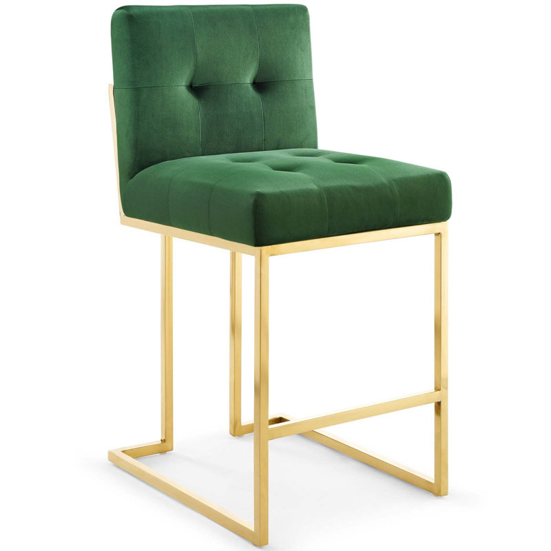 Tabouret de bar en acier inoxydable Privy Performance de Modway, Or / velours émeraude, Or
