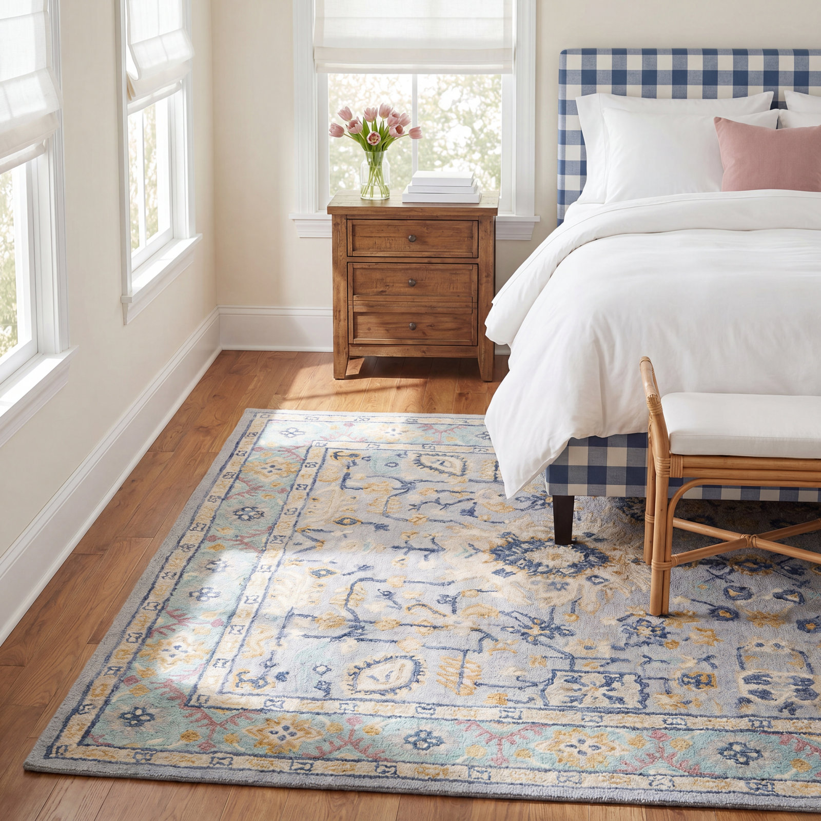 Adrien Blue Hand-Tufted Wool Oriental Rug, Rectangle 9'6" x 13'6"