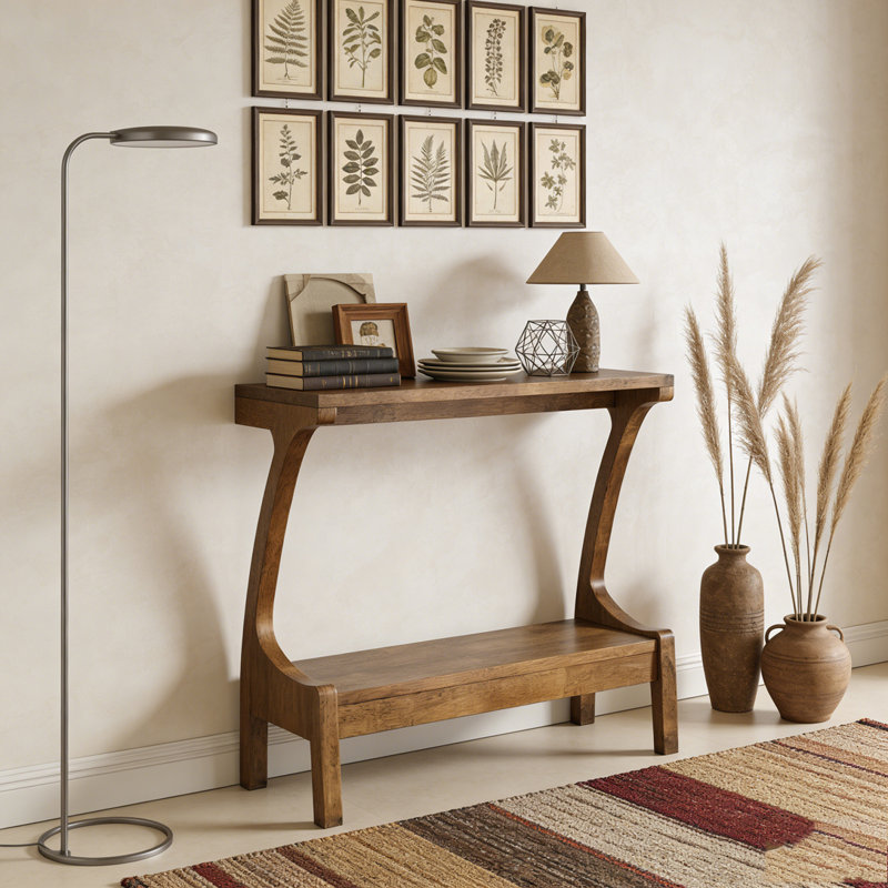 Solid Wood End Table with 2-Tier Storage Shelf