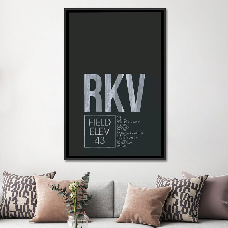 Art textuel sur toile, "Reykjavik", H 26 po x l 18 po x P 1,5 po, Toile avec cadre noir, Pas de tapis