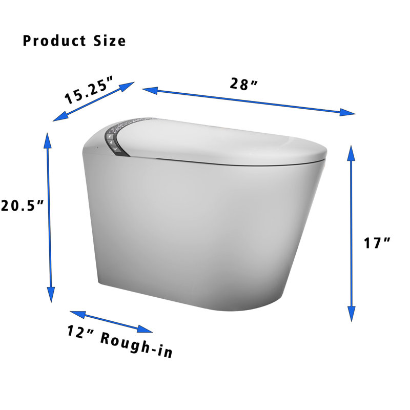 Toilette allongée intelligente avec bidet, siège à ouverture / fermeture automatique, fonction coup de pied de pied, chasse d'eau 1,28 po, affichage à DEL, nuit et eau chaude pour la salle de bain