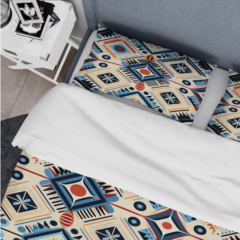 Ensemble de housse de couette géométrique Beige And Blue Tribal Essence Geometric