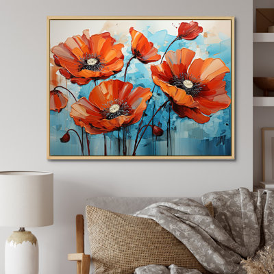 Orange And Blue Poppy Meadow - Poppies Wall Art