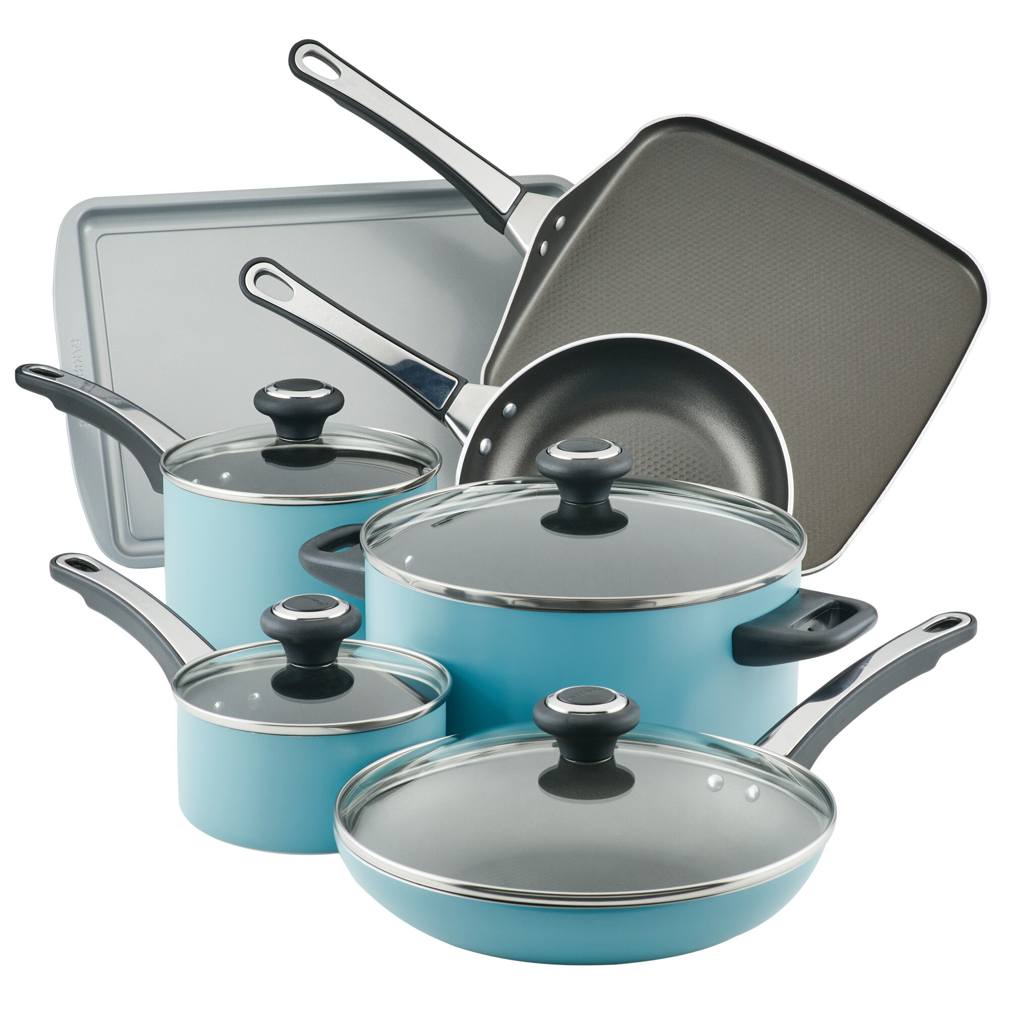 Gibson Home Palmer 8-Piece Aluminum Nonstick Cookware Set in Turquoise