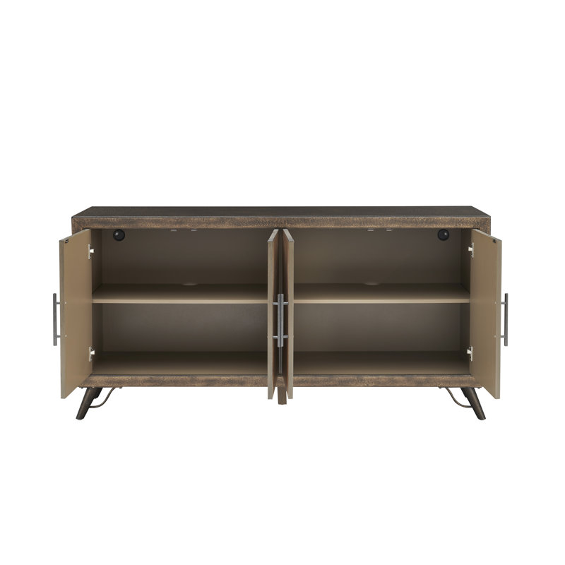 Weathered Dark Brown Four Door Credenza with Natural Wood Grains