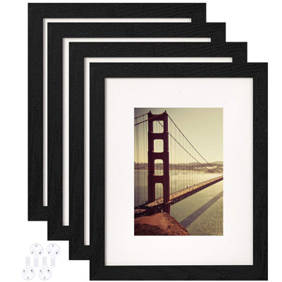 Ensemble de 4 cadres photo 8 x 10 avec motif en bois avec verre trempé, présentoirs 5 x 7 avec passe-partout ou 8 x 10 sans passe-partout, fixation murale horizontale et verticale sur table
