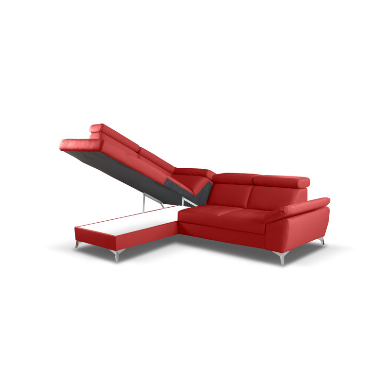 Niagara Genuine Leather Sleeper Corner Sofa with Storage, Adjustable Headrests & Adjustable Armrest, Red, Left Hand Facing