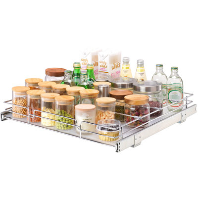 Pull Out Cabinet Shelf, 23"Wx22"Dx7"H Install Size, Steel Roll Drawers For Under Sink, Quiet And Smooth, - Surface 21.5"Wx21"Dx3.5"H Pantry Shelves, Slide Home Steel, Detachable Tray, Easy