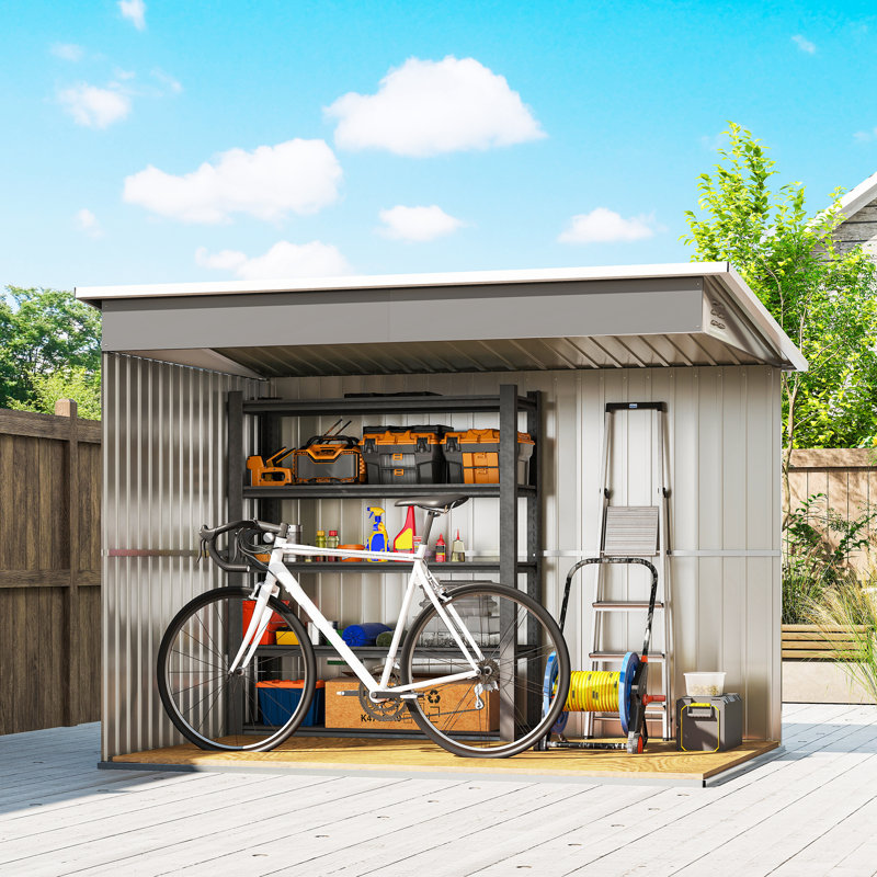 Outsunny 8.5 x 6ft Storage Shed Metal Shed Foundation Kit Window Light Grey