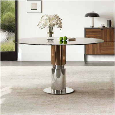 table de salle à manger ronde en verre, plateau en verre trempé, pieds en acier inoxydable, pouvant accueillir de 2 à 4 personnes. petite table de salle à manger ronde, idéale pour les restaurants et les appartements