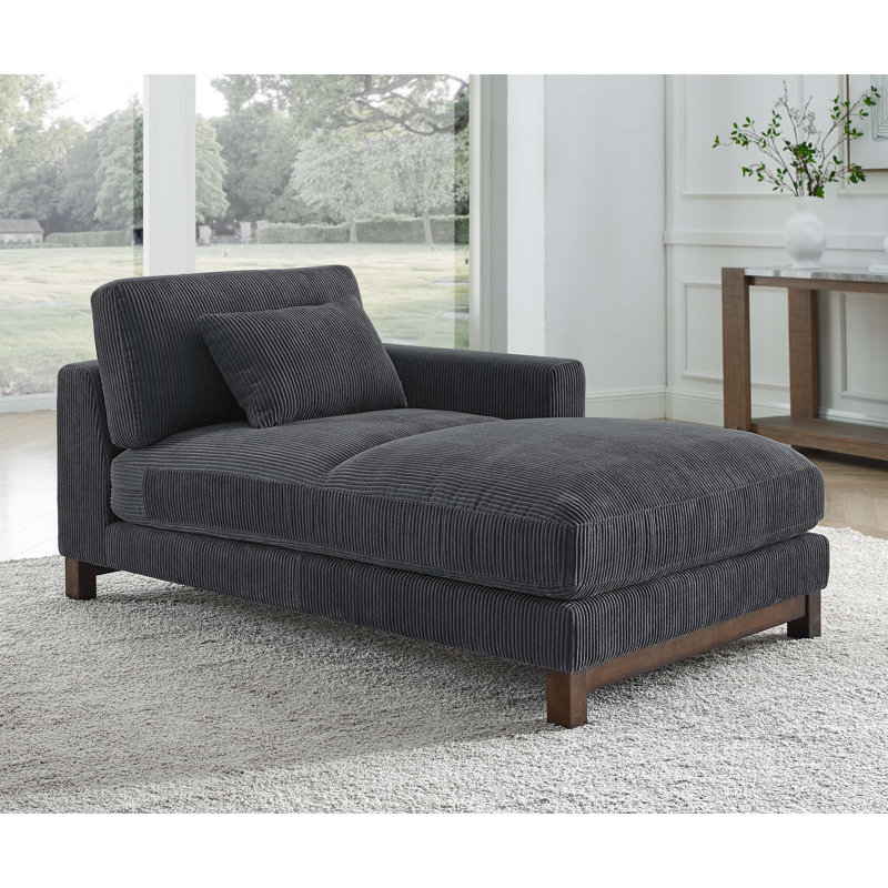 Jadda Upholstered Chaise Lounge, Dark Grey Corduroy, Right Hand Facing