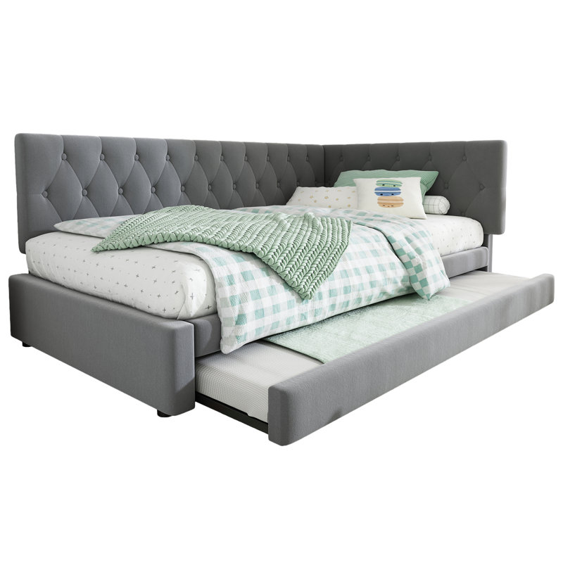 Upholstered Daybed with Trundle, Grey