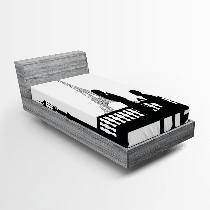 Drap-housse noir et blanc Ambesonne, Ensemble literie pour lit simple