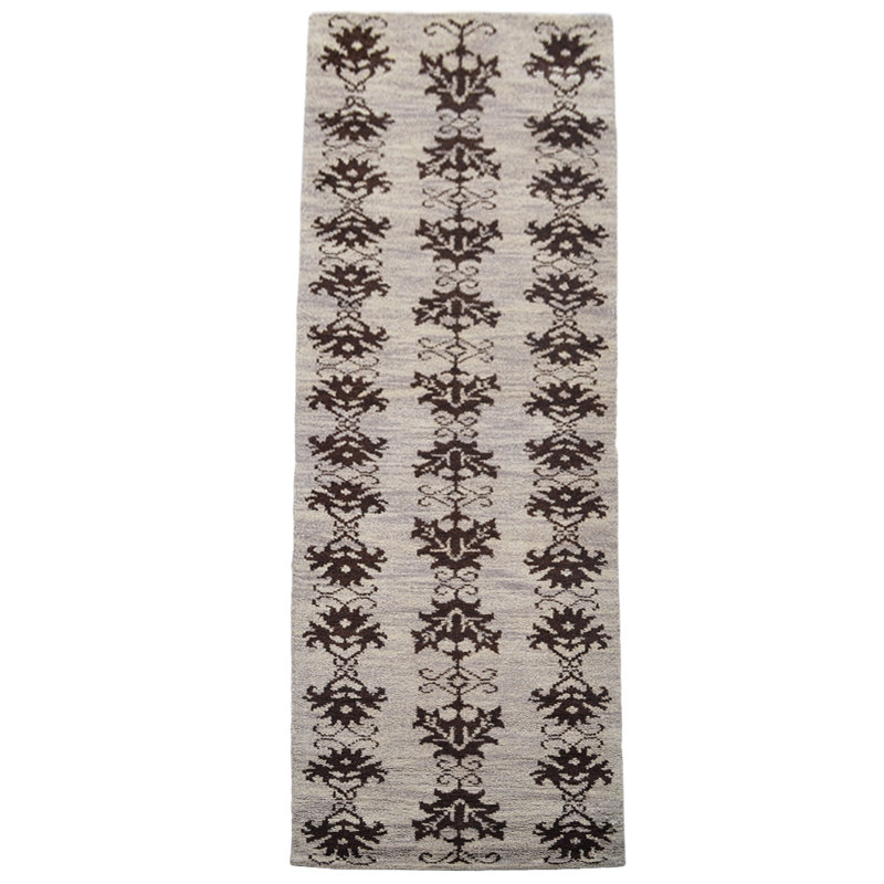 Brown Wool Handmade Floral Indoor Hand Knotted Runner Area Rug, Runner 2'6" x 10'