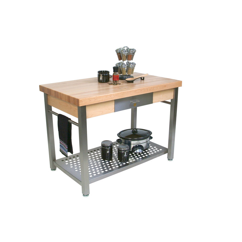 Grande Silver Maple & Stainless Steel 60" Kitchen Work Table
