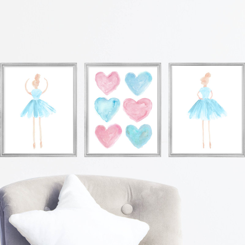 «Little Girls Ballet», impressions sur papier, H 14 po x l 11 po x P 0,06 po, Bleu turquoise et rose