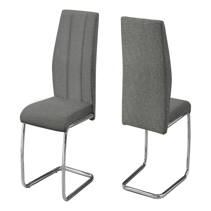 Gray Velvet Upholstered Dining Chair with Silver Metal Legs, Set of 2