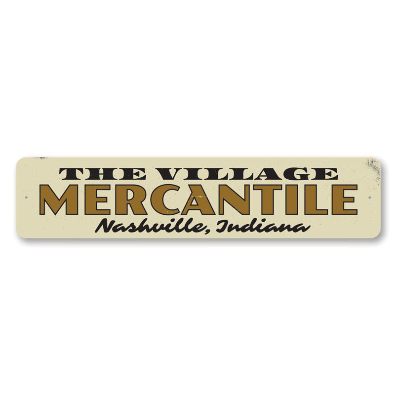 Enseigne en aluminium Village Mercantile, H 6 po x l 24 po x P 0,063 po