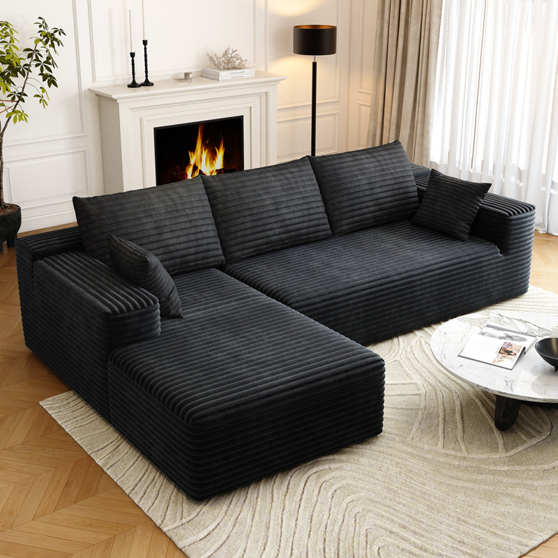 95" Sectional Couches for Living Room Cloud Couch Sofa with L-Shape Upholstered Boneless Couchs Modern Modular Sectional Couch with Chaise (Black, 95" W+2-Seater+Left chaise)