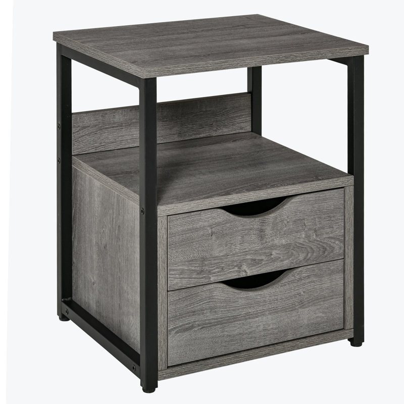 Table de chevet 2 tiroirs Justan, Gris