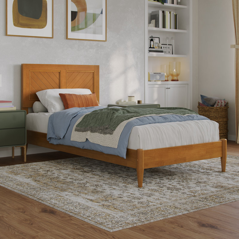 Pascarella Solid Wood Low Profile Platform Bed, Twin XL, Light Toffee