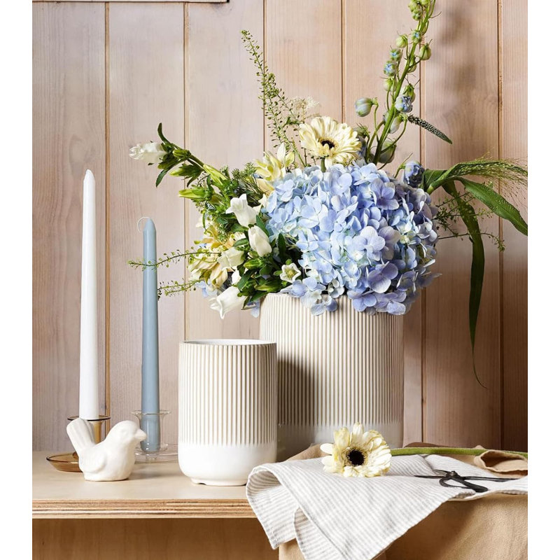 Set of 2 Arctic White Ceramic Utensil Holders (7.3”+5.4”) - Boho Farmhouse Style