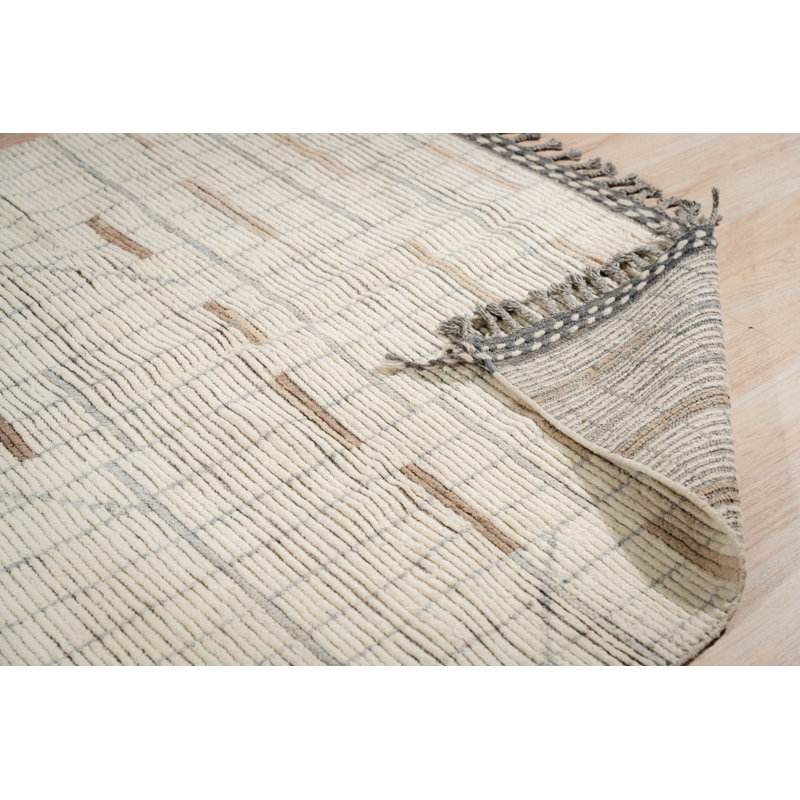 8x11 Ivory Hand-Knotted Wool Staircase Motif Geometric Modern Contemporary Carpet Rug
