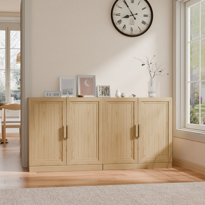 Modern 62" 4-Door Sideboard Storage Cabinet with Adjustable Shelves, Natural Oak, 31" H x 62" W x 16" D