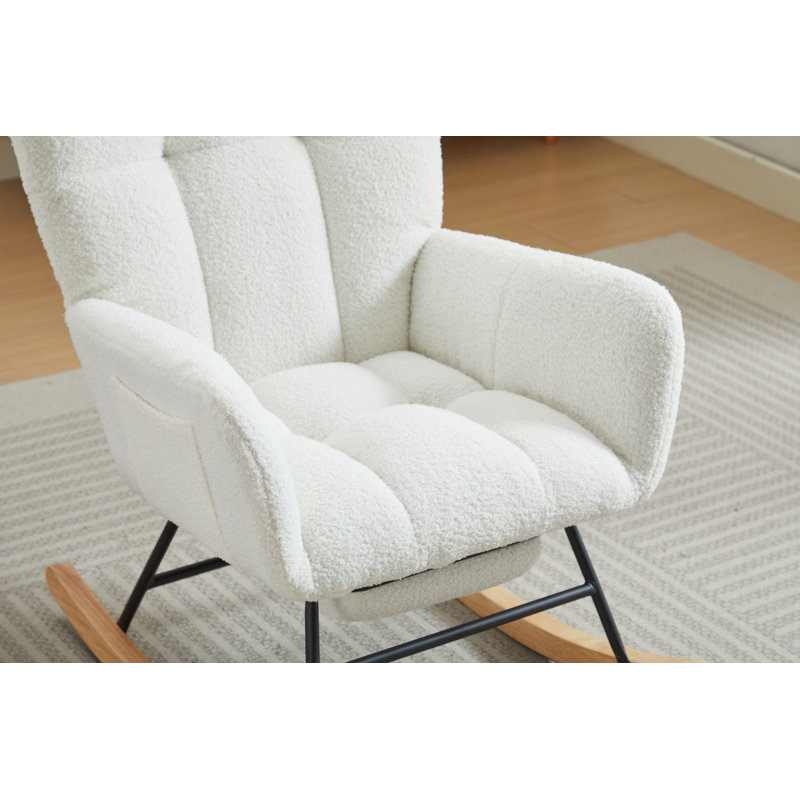 Chaise berçante moderne, fauteuil coulissant rembourré avec dossier haut, fauteuil berçant d'appoint avec pieds en bois massif pour chambre d'enfant salon BLANC
