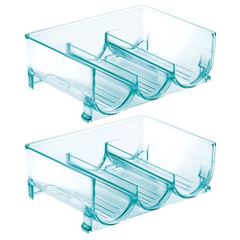 Blue Tint Stackable Plastic 3 Bottle Storage Rack, 2 Pack