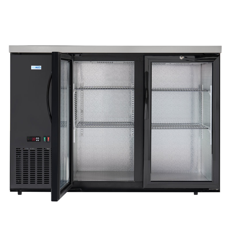 47 in. Commercial Two Glass Door Back Bar Cooler Refrigerator with Side Condenser and Compressor, LED Lighting, 11 Cu. Ft Capacity in Black (KM-BC-2GD-SCBK)