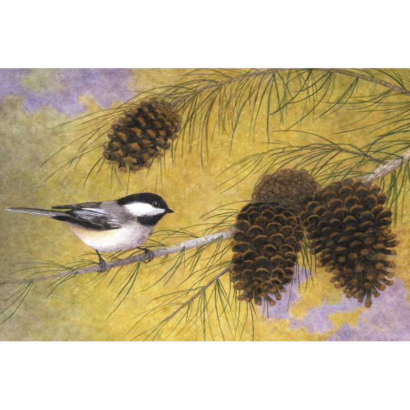 Mésange dans les pins I, H 12 po x l 18 po x P 1,25 po