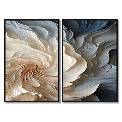 White And Blue Feather Spiral - Abstract Geometric Wall Art Decor, White Abstract Canvas Print Set Of 2