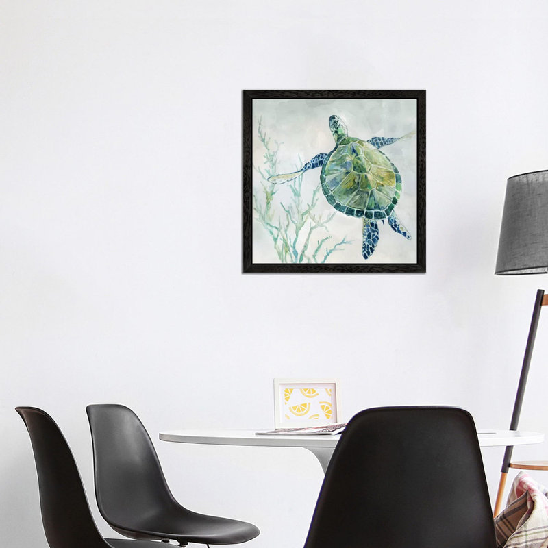 Seaglass Turtle II by Carol Robinson - Wrapped Canvas Painting, Black Framed, 45.72 cm H x 45.72 cm W