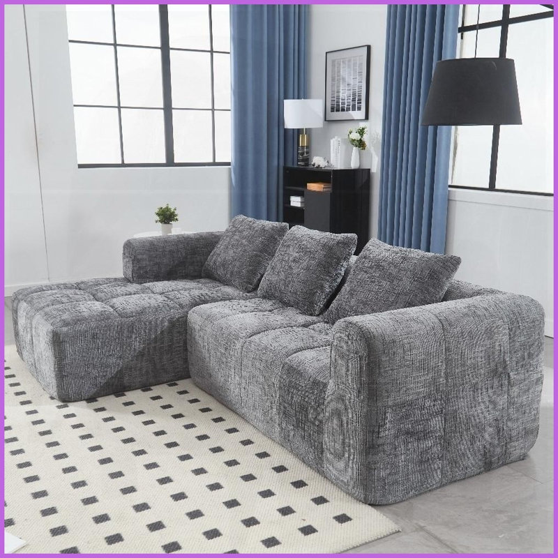 Canapé modulaire en L modulaire en chenille moderne - 98,42 po avec méridienne, poches latérales et amp; Pas d'assemblage pour le salon